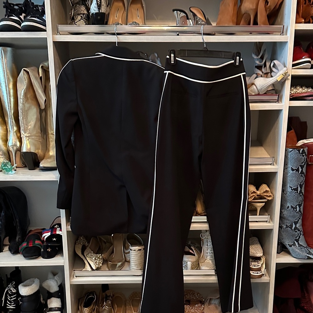 Alice + Olivia Black Pantsuit with White Piping - Picture 7 of 7